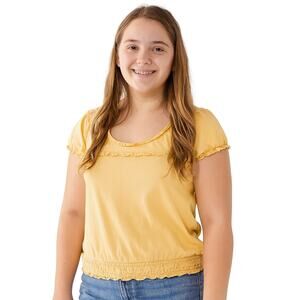 Excellent Charlotte Russe Junior Yellow Ruffle Trim Short Sleeve Blouse SZ Large